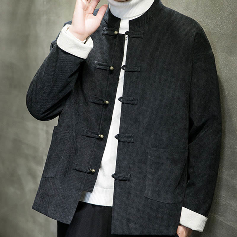 Buddha Stones Solid Color Frog-button Men's Jacket Shirt Clothing - image 2