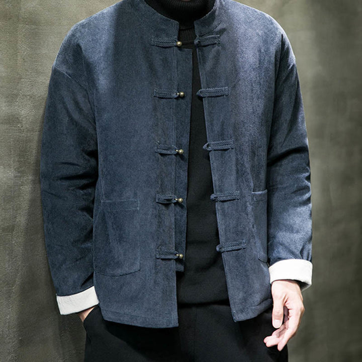 Buddha Stones Solid Color Frog-button Men's Jacket Shirt Clothing - SteelBlue - US/UK/AU46，EU56 (5XL) - image 8