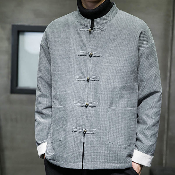 Buddha Stones Solid Color Frog-button Men's Jacket Shirt Clothing - image 17