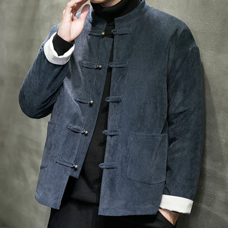 Buddha Stones Solid Color Frog-button Cotton Men's Jacket Shirt Clothing - image 11