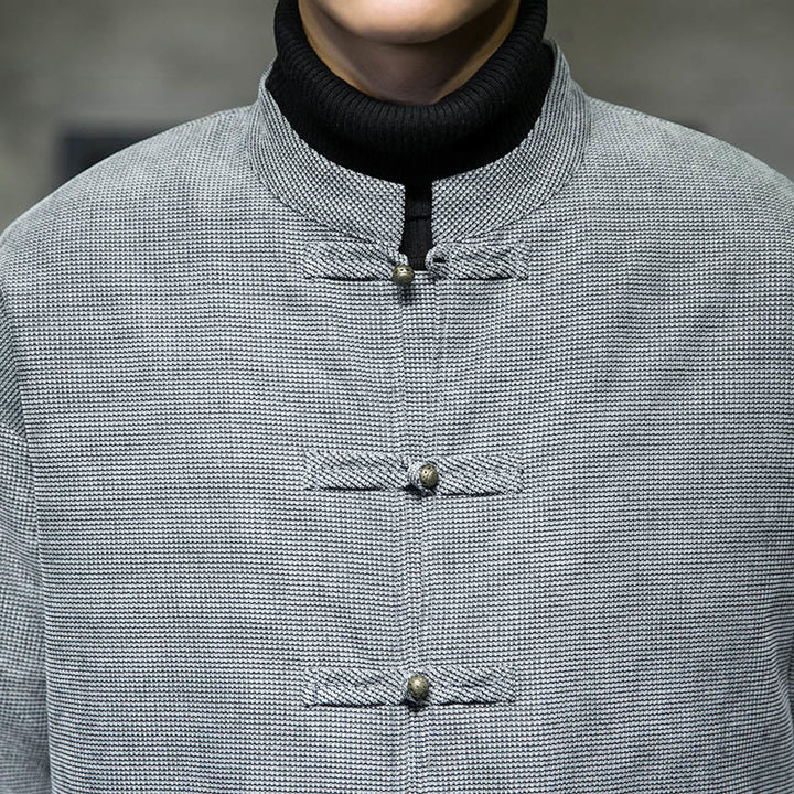 Buddha Stones Solid Color Frog-button Cotton Men's Jacket Shirt Clothing - image 26