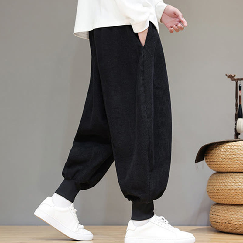 Buddha Stones Casual Plain Cotton Men's Harem Pants With Pockets