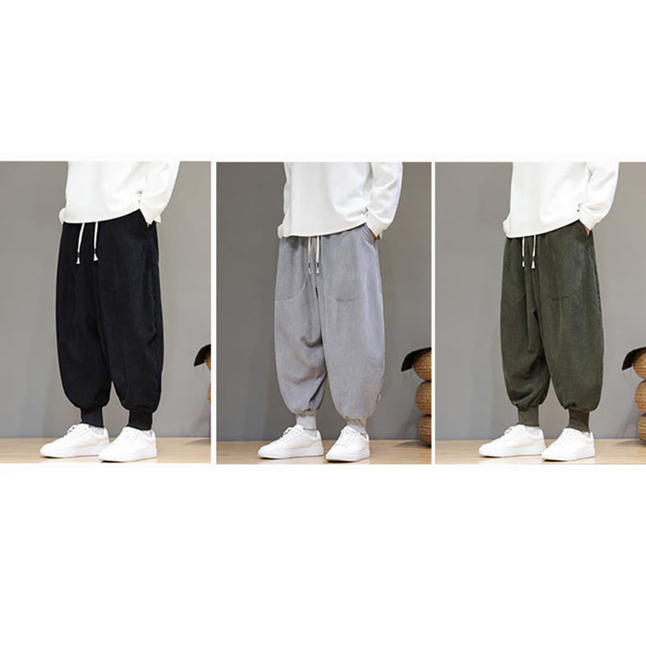 Buddha Stones Casual Plain Cotton Men's Harem Pants With Pockets