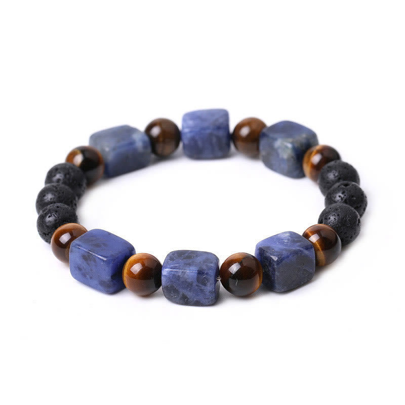 Buddha Stones Various Crystals Cube Amethyst Lava Rock Support Bracelet