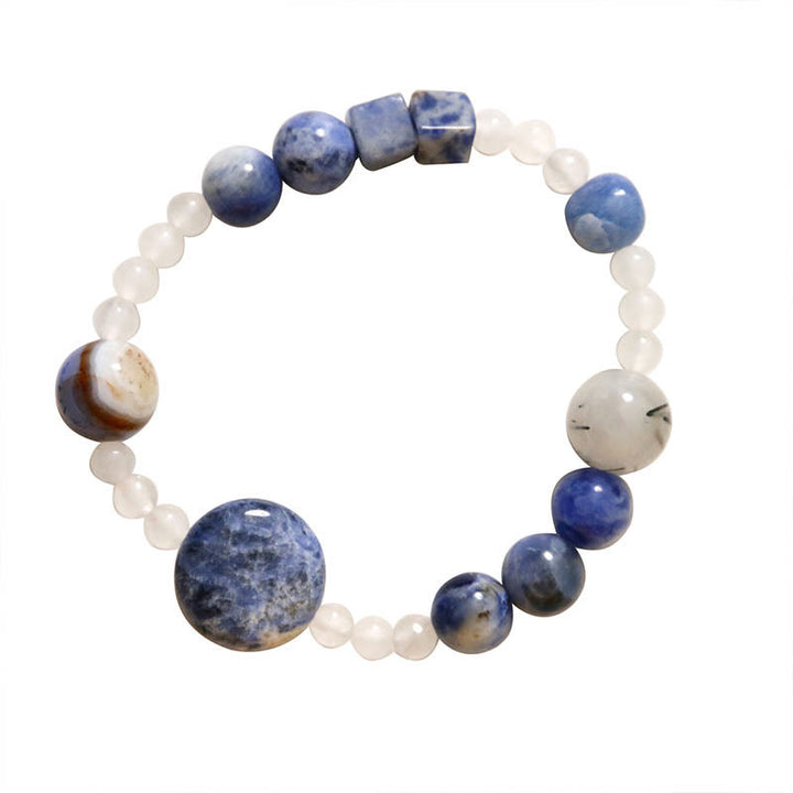 Buddha Stones Blue Aventurine Agate Jade Black Rutilated Quartz Bracelet