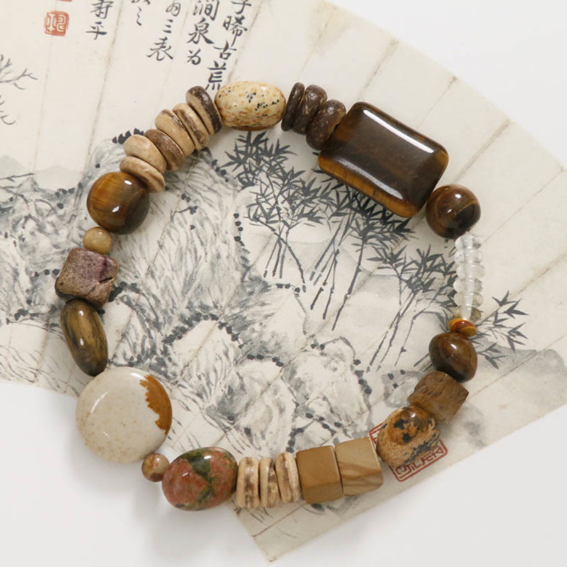 Buddha Stones Coconut Shell Tiger Eye Courage Bracelet