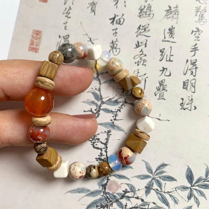 Buddha Stones Red Agate Shoushan Stone White Turquoise Calm Blessing Bracelet