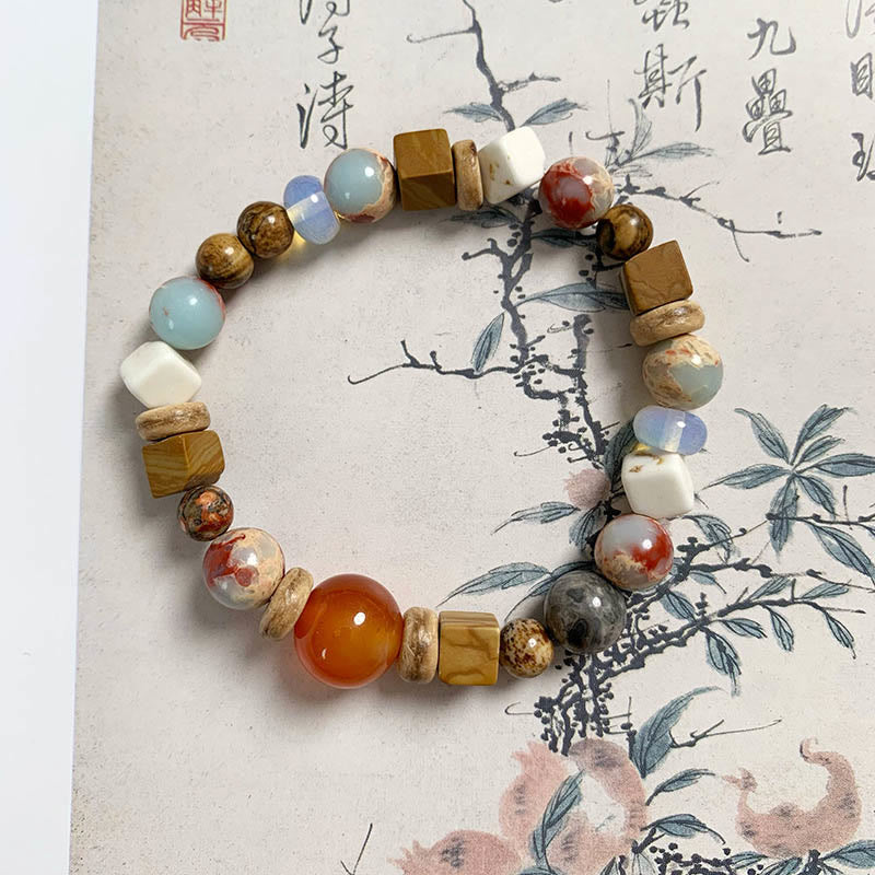 Buddha Stones Red Agate Shoushan Stone White Turquoise Calm Blessing Bracelet