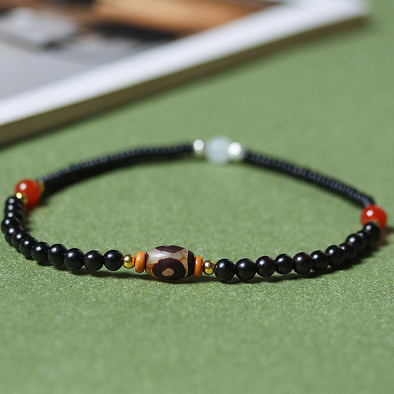 Buddha Stones Ebony Sandalwood Green Sandalwood Dzi Bead Balance Calm Double Wrap Bracelet