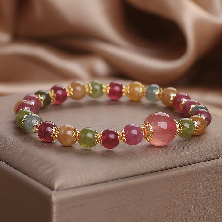 Buddha Stones Tourmaline Strawberry Quartz Wisdom Bracelet