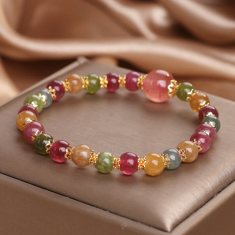 Buddha Stones Tourmaline Strawberry Quartz Wisdom Bracelet