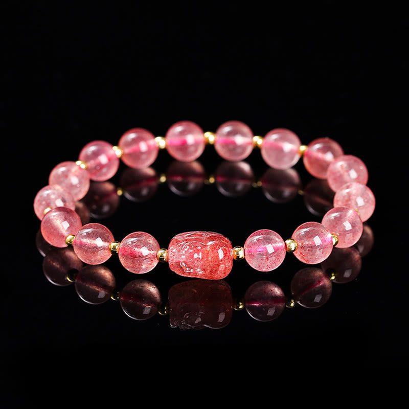 Buddha Stones Various Crystal PIXIU Pink Crystal Warmth Bracelet