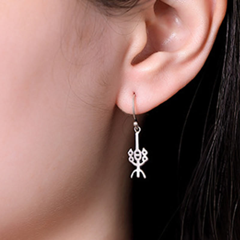 Buddha Stones 925 Sterling Silver Chinese Character 'Ping An' 'Xi Le' Protection Earrings