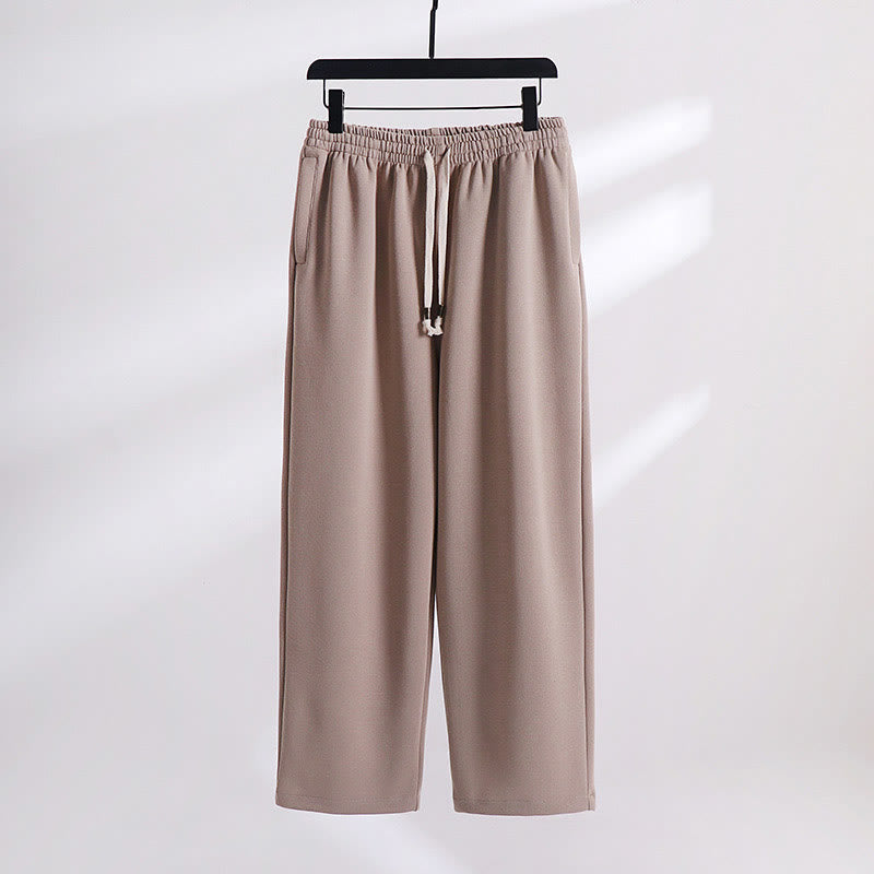 Buddha Stones Solid Color Cotton Fleece Drape Men's Pants With Pockets