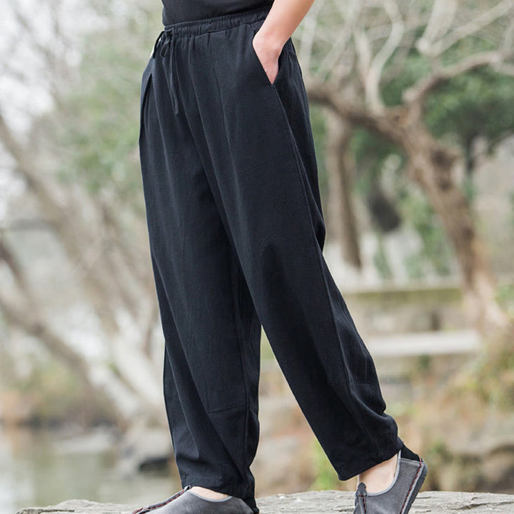 Buddha Stones Plain Casual Linen Bloomer Men's Pants With Pockets - image 3