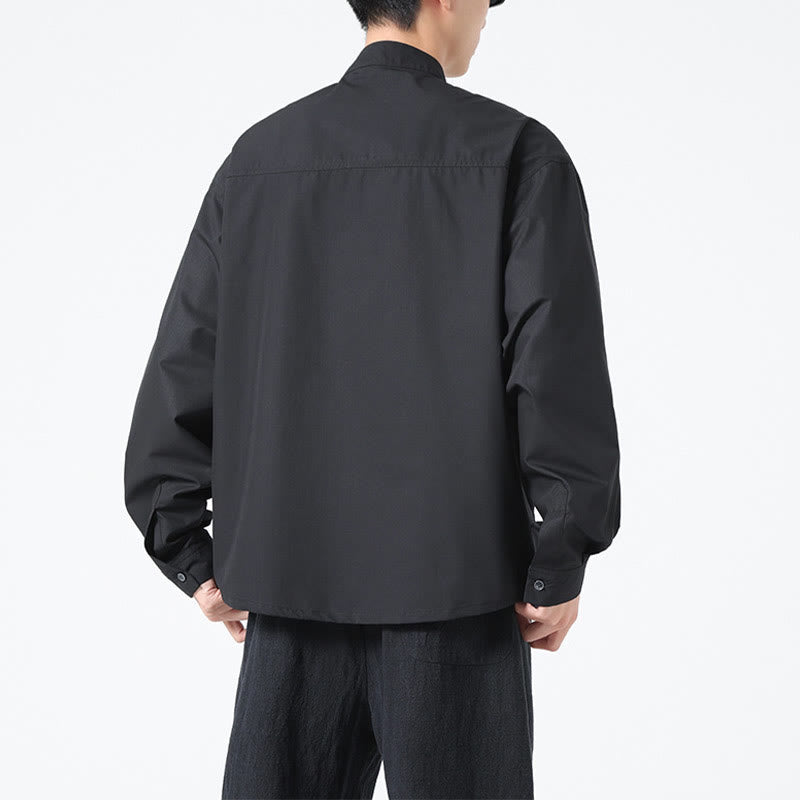 Buddha Stones Stand Collar Button Spandex Men's Shirts - image 3