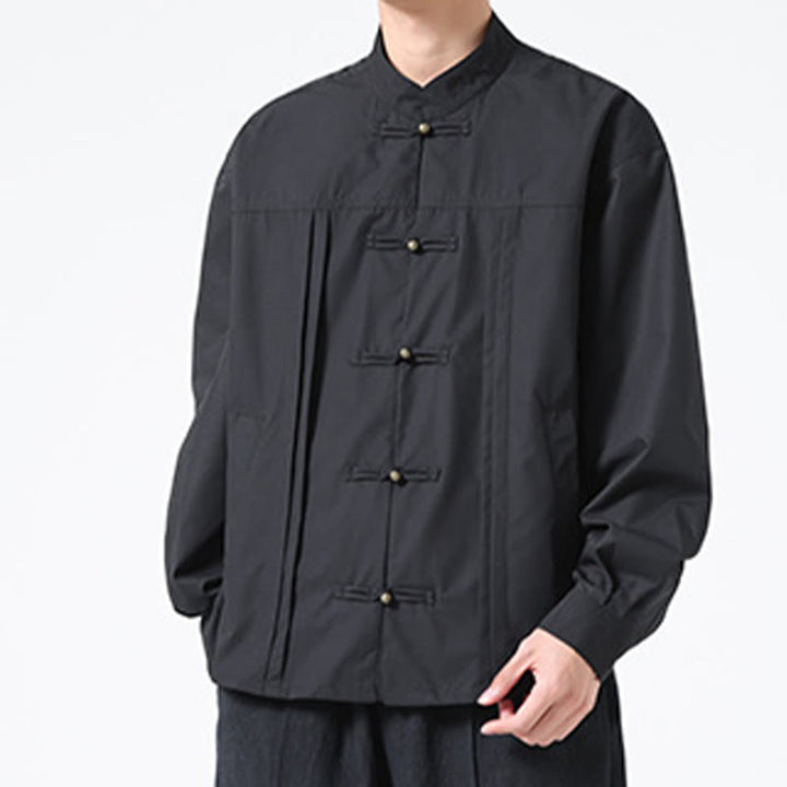 Buddha Stones Stand Collar Button Spandex Men's Shirts - image 7