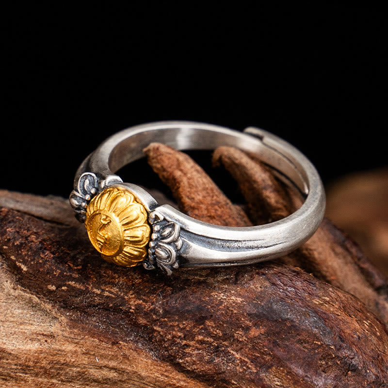 Buddha Stones 925 Sterling Silver Plated Gold Bodhisattva Tara Protection Adjustable Ring