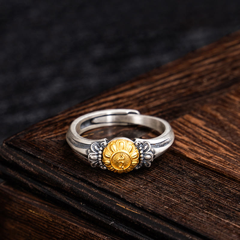 Buddha Stones 925 Sterling Silver Plated Gold Bodhisattva Tara Protection Adjustable Ring - image 2