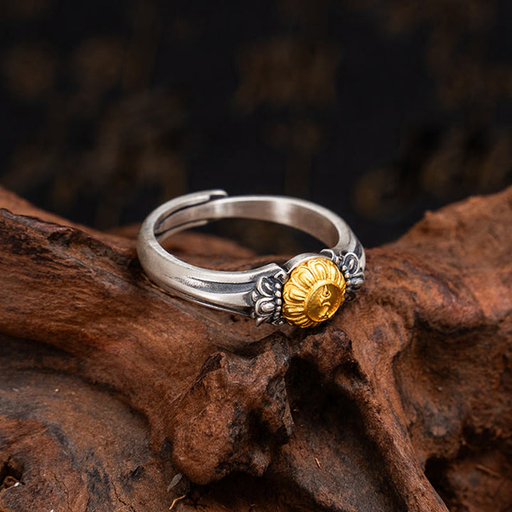 Buddha Stones 925 Sterling Silver Plated Gold Bodhisattva Tara Protection Adjustable Ring - image 8