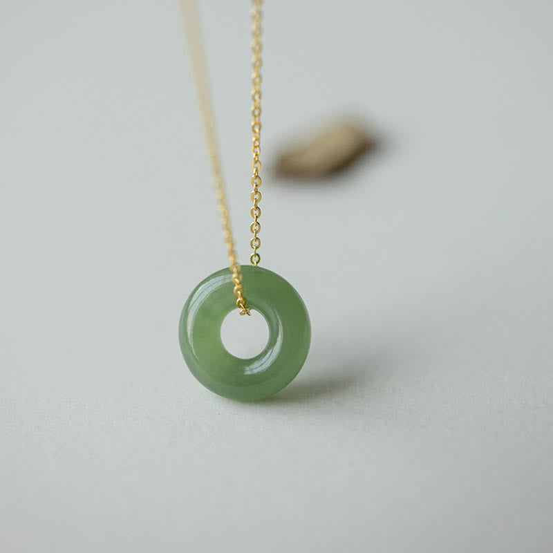Buddha Stones 925 Sterling Silver Plated Gold Hetian Jade Peace Buckle Necklace Pendant - Jade Peace Buckle Silver Necklace - image 0