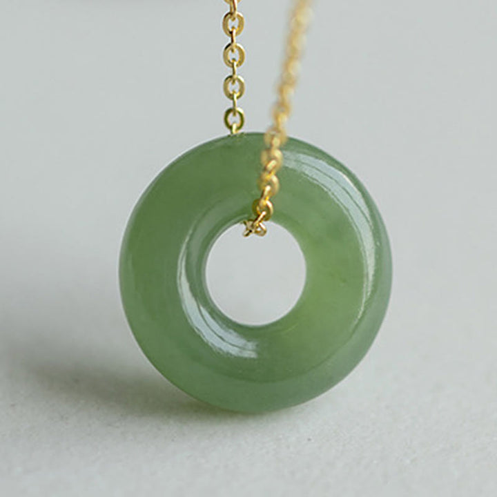 Buddha Stones 925 Sterling Silver Plated Gold Hetian Jade Peace Buckle Necklace Pendant - image 3