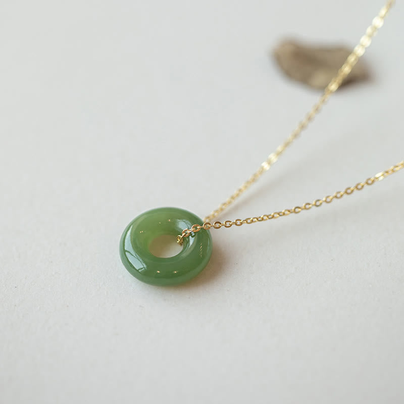 Buddha Stones 925 Sterling Silver Plated Gold Hetian Jade Peace Buckle Necklace Pendant - image 8