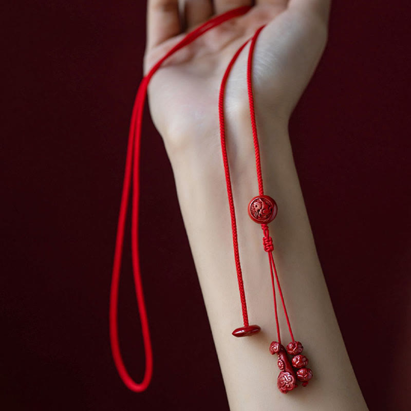 Buddha Stones Natural Cinnabar Chinese Zodiac Ruyi Handle Fu Character Lotus Blessing Red String Belly Chain