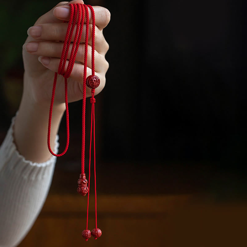 Buddha Stones Natural Cinnabar Chinese Zodiac Gourd Calm Blessing Red String Belly Chain