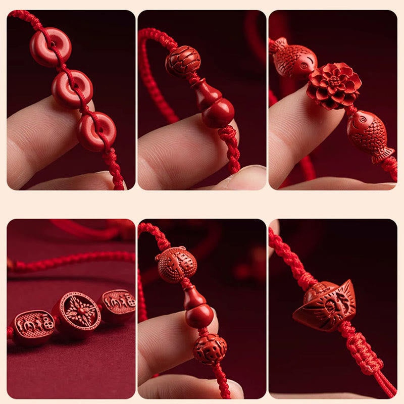 Buddha Stones Natural Cinnabar Calm Blessing Red String Belly Chain