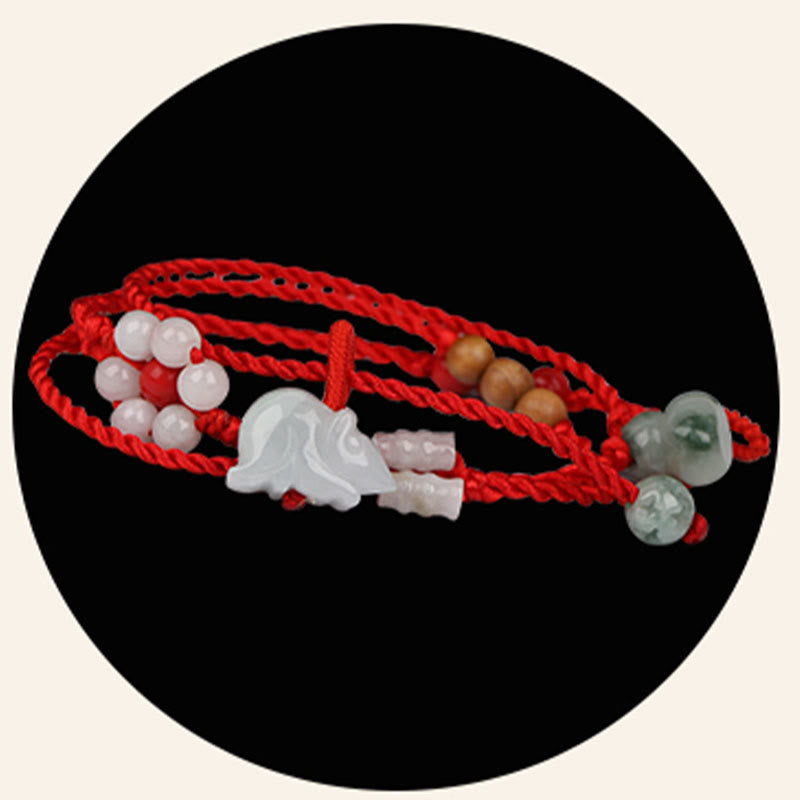 Buddha Stones Chinese Zodiac Peach Wood Blessing Red String Belly Chain