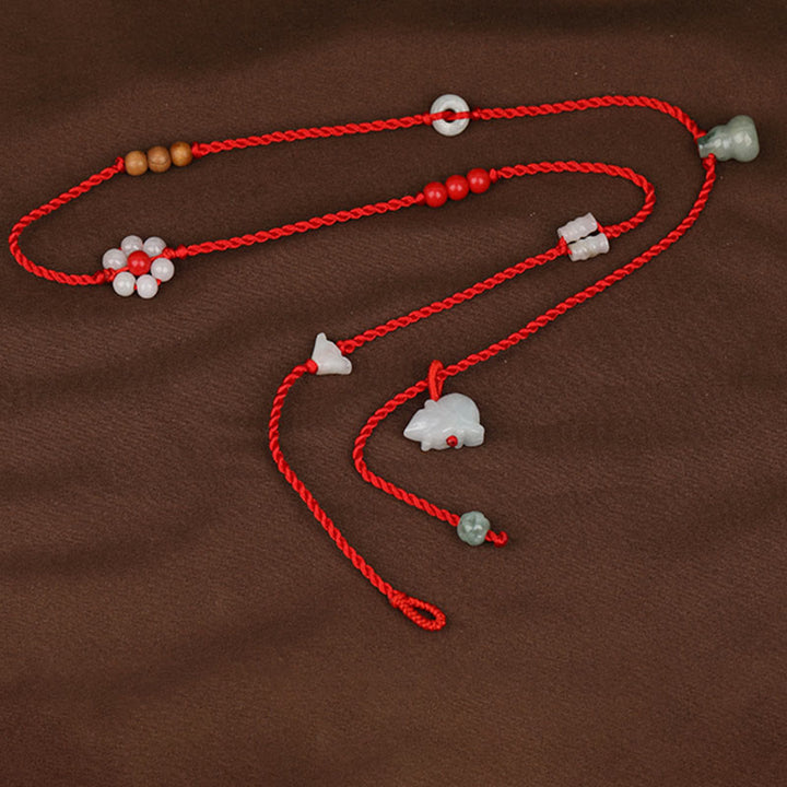 Buddha Stones Chinese Zodiac Peach Wood Blessing Red String Belly Chain