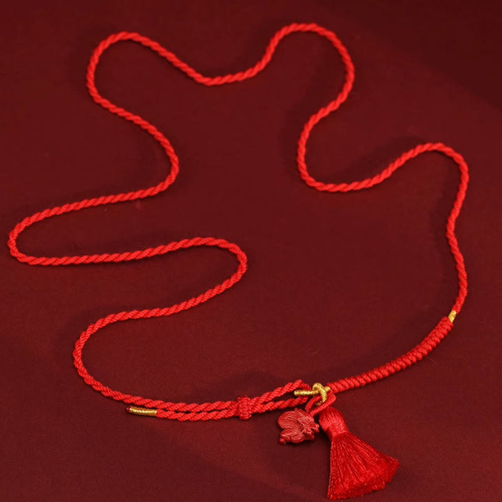 Buddha Stones Natural Cinnabar Dragon Blessing Red String Belly Chain