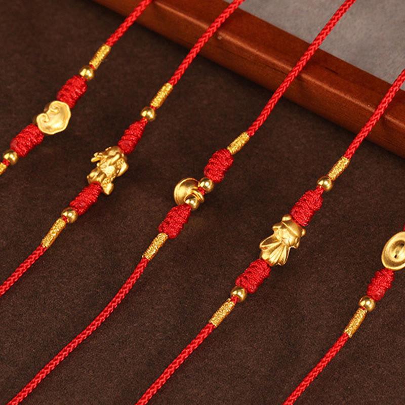 Buddha Stone 999 Solid Gold Red String Belly Chain