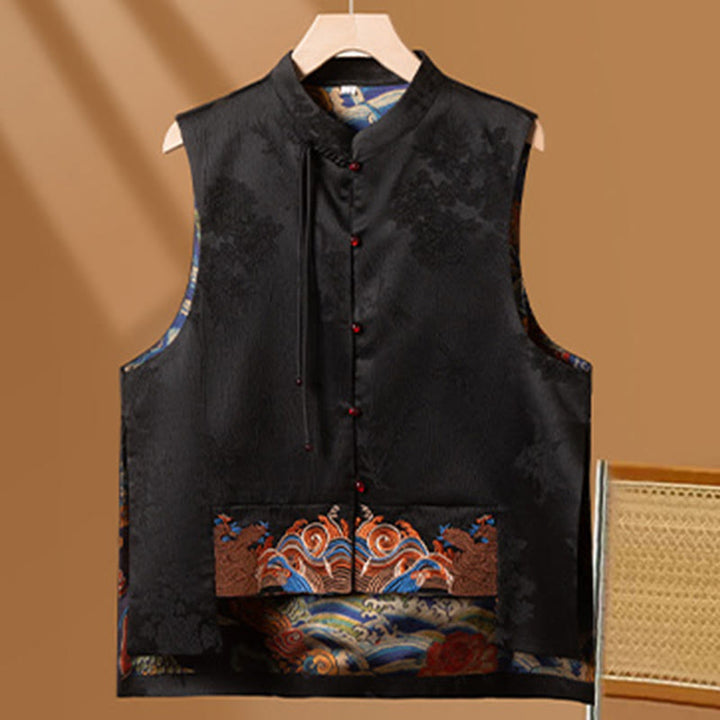 Buddha Stones Vintage Embroidery Flower Cloud Pattern Vest