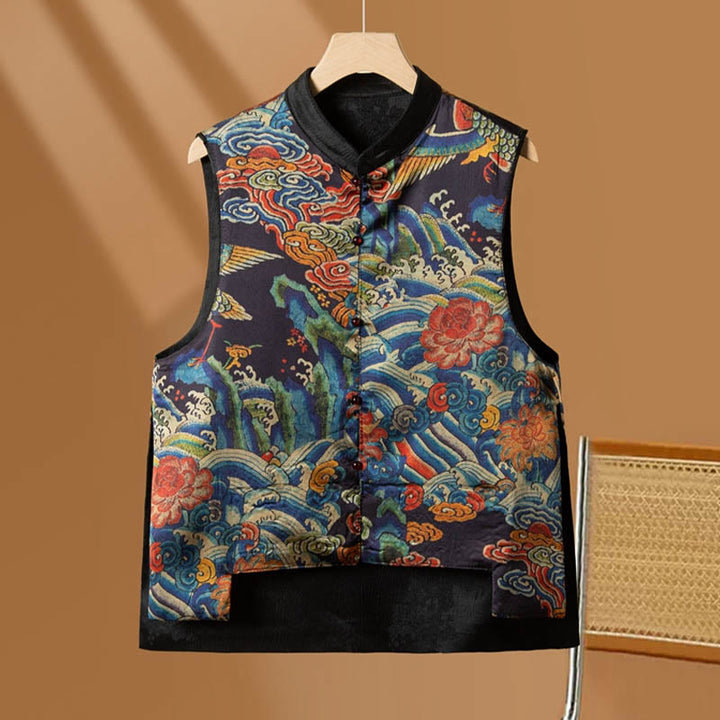 Buddha Stones Vintage Embroidery Flower Cloud Pattern Vest