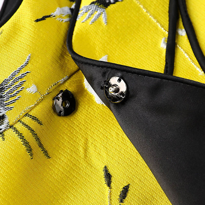 Buddha Stones Vintage Embroidery Crane Plants Pattern Knot Button Vest - image 6