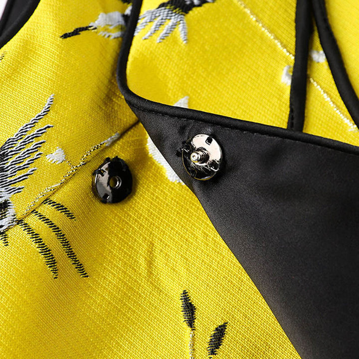 Buddha Stones Vintage Embroidery Crane Plants Pattern Knot Button Vest - image 6