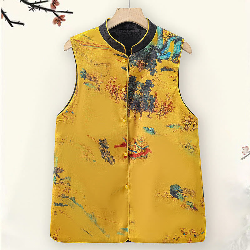 Buddha Stones Vintage Embroidery Plum Blossom Pattern Double-Sided Wear Vest