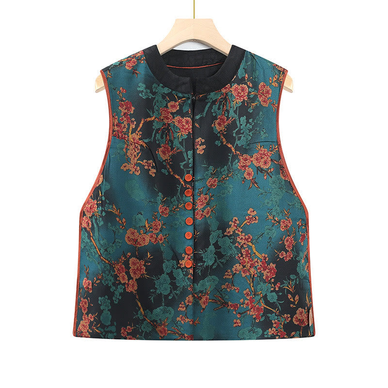 Buddha Stones Vintage Embroidery Jacquard Weave Flower Pattern Vest - Blue - US16，UK/AU20，EU48 (5XL) - image 8