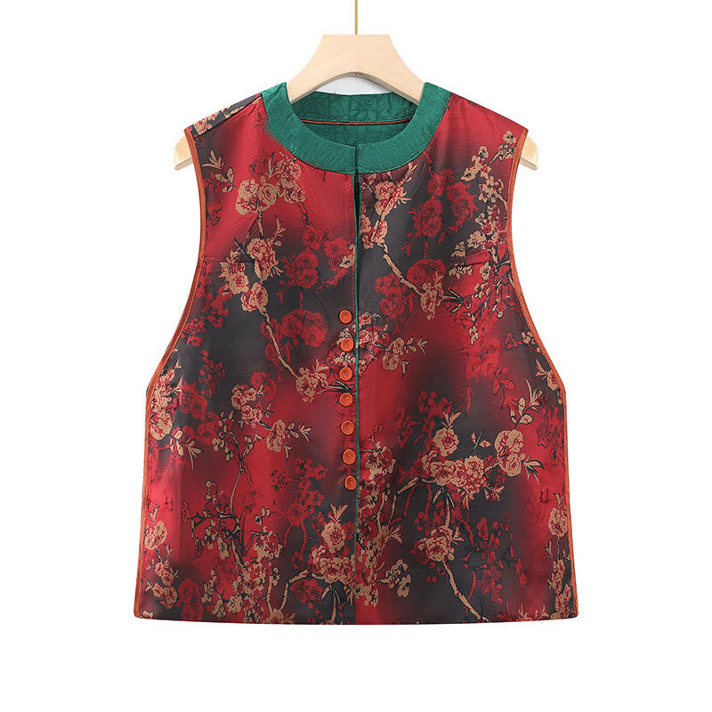 Buddha Stones Vintage Embroidery Jacquard Weave Flower Pattern Vest - Red - US16，UK/AU20，EU48 (5XL) - image 7
