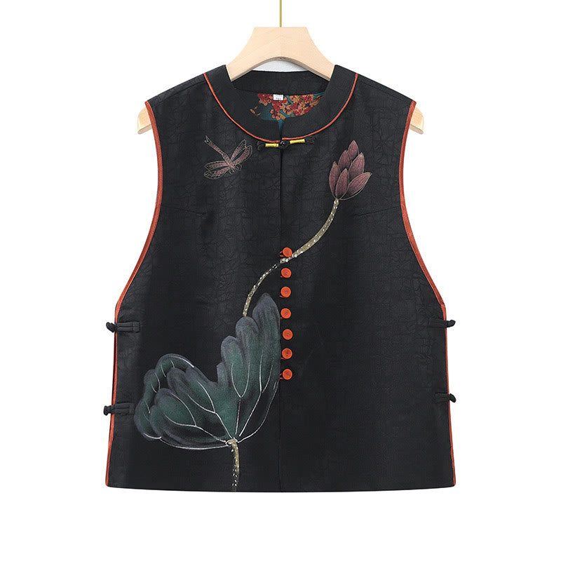 Buddha Stones Vintage Embroidery Jacquard Weave Flower Pattern Vest - Black - US16，UK/AU20，EU48 (5XL) - image 1
