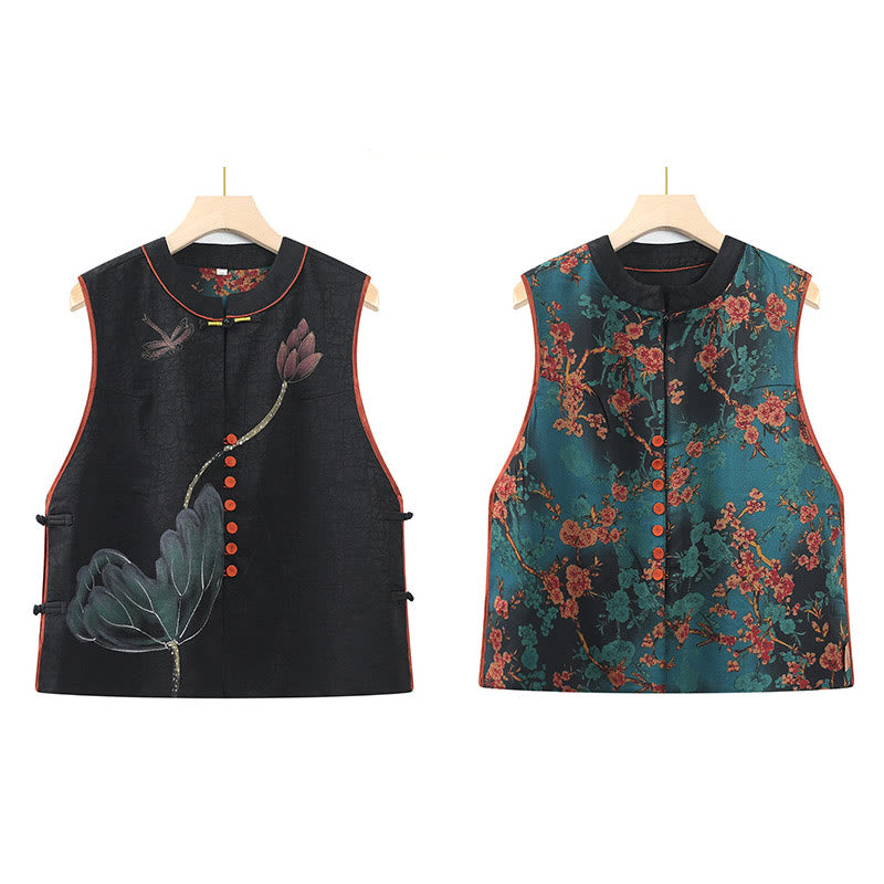 Buddha Stones Vintage Embroidery Jacquard Weave Flower Pattern Vest - image 12