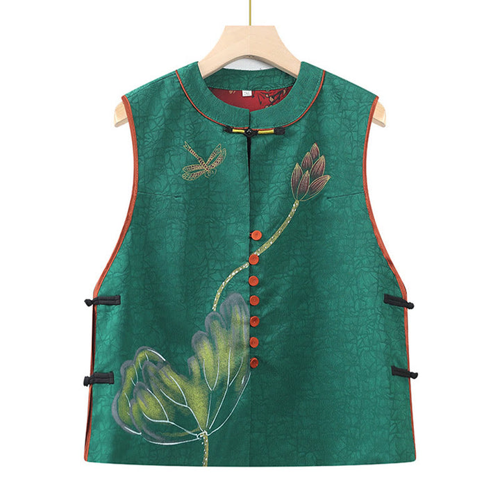 Buddha Stones Vintage Embroidery Jacquard Weave Flower Pattern Vest - Green - US16，UK/AU20，EU48 (5XL) - image 10