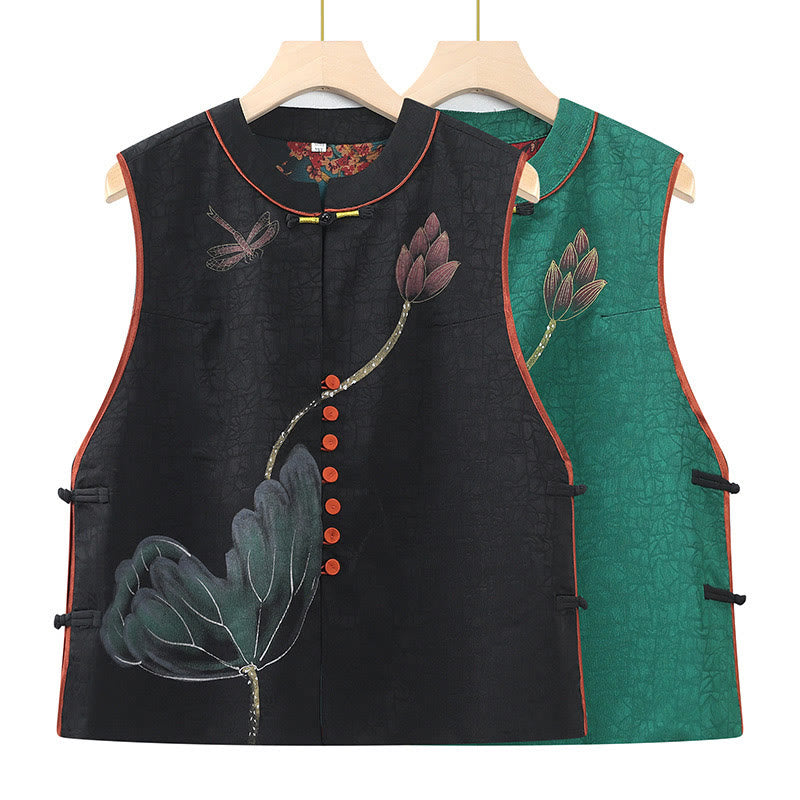 Buddha Stones Vintage Embroidery Jacquard Weave Flower Pattern Vest - image 0