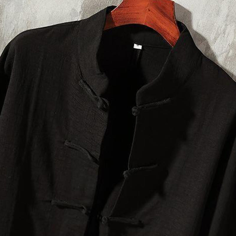 Buddha Stones Stand Collar Tang Suit Casual Cotton Linen Shirt - image 9