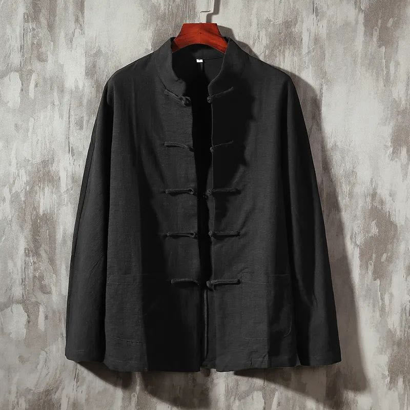 Buddha Stones Stand Collar Tang Suit Casual Cotton Linen Shirt - Black - US/UK/AU44，EU54 (5XL) - image 8