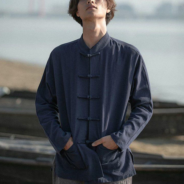 Buddha Stones Stand Collar Tang Suit Casual Cotton Linen Shirt - image 15