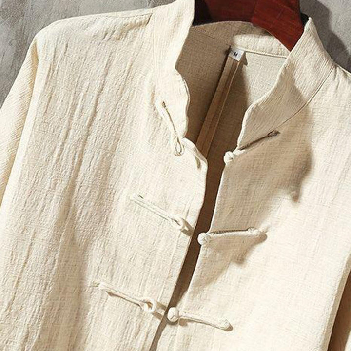 Buddha Stones Stand Collar Tang Suit Casual Cotton Linen Shirt - image 1