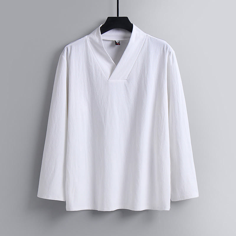 Buddha Stones Cross-Collars Cotton Tang Suit Hanfu Top Pants Clothing Men's Set - image 17